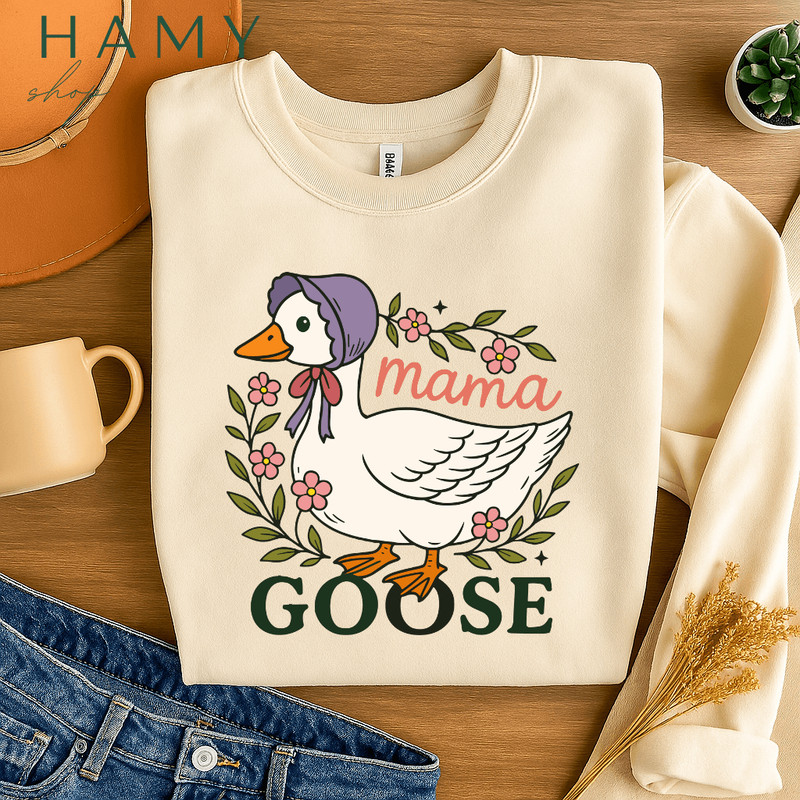 Mama Goose PNG  Cute Floral Farm Animal Clipart For Sublimation  Coquette Cottagecore Goose Design 1