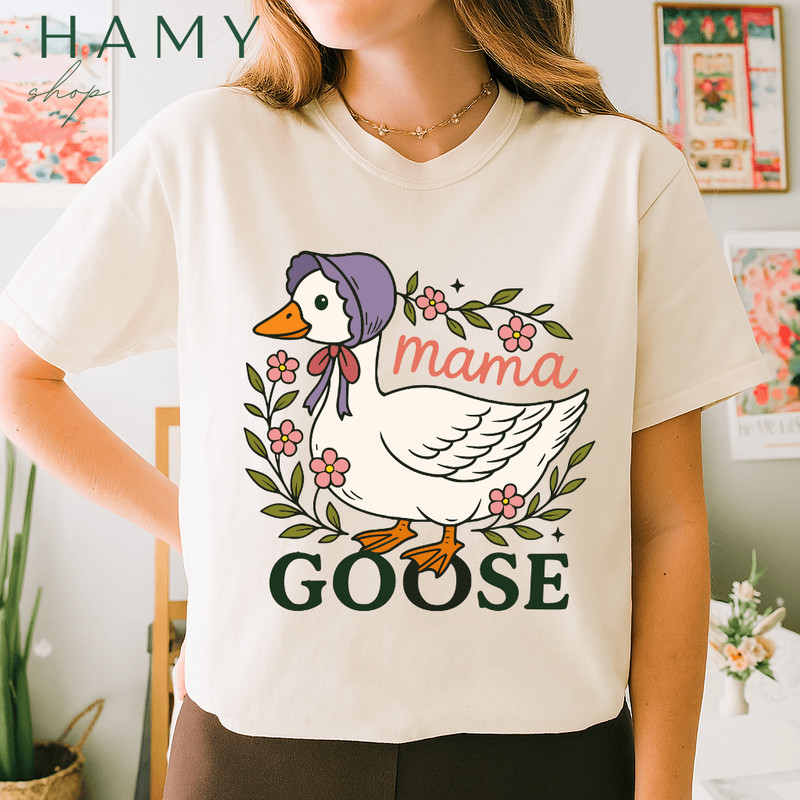 Mama Goose PNG  Cute Floral Farm Animal Clipart For Sublimation  Coquette Cottagecore Goose Design 2