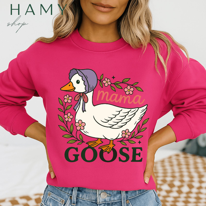 Mama Goose PNG  Cute Floral Farm Animal Clipart For Sublimation  Coquette Cottagecore Goose Design 3