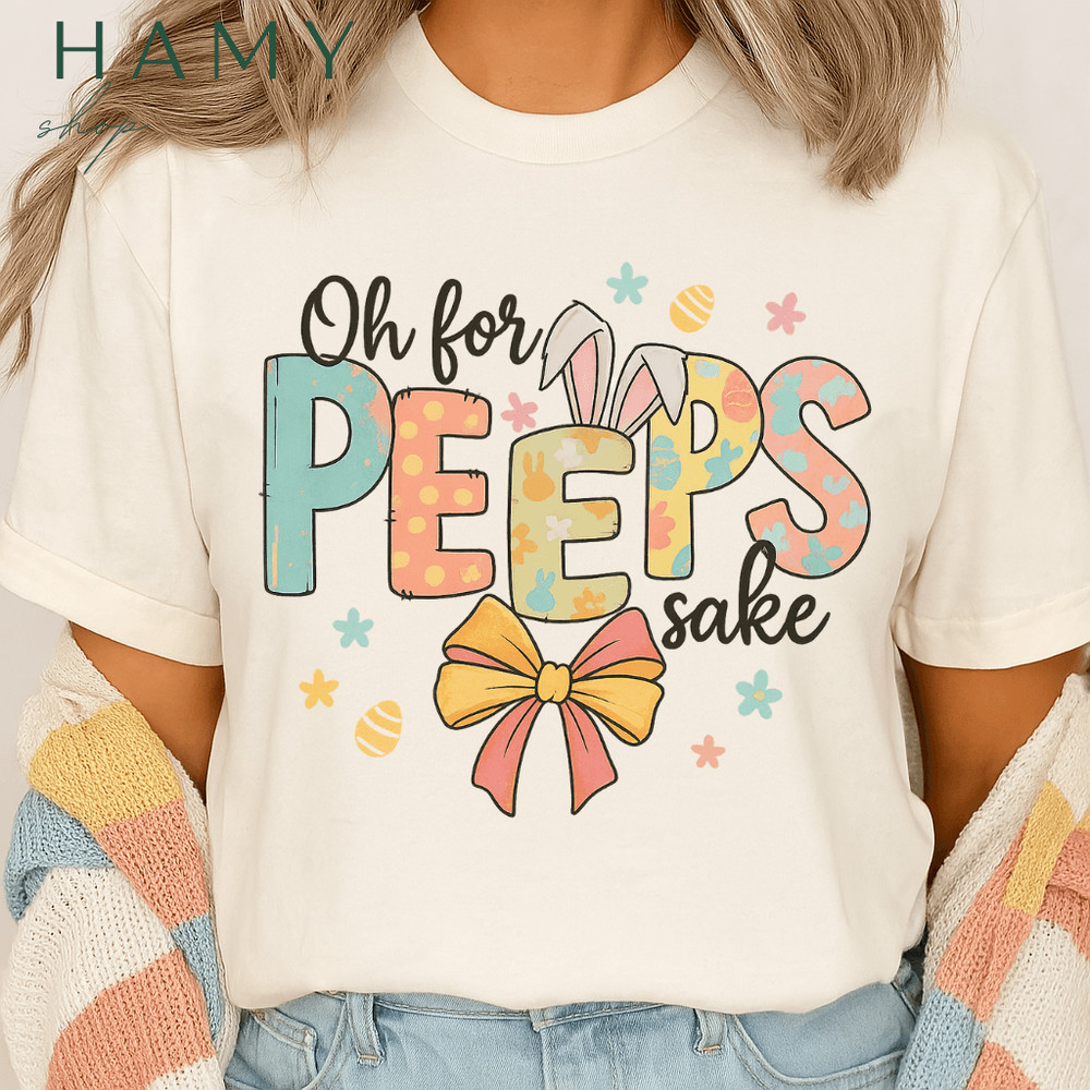 Oh For Peeps Sake PNG  Funny Pastel Easter Bunny Quote Clipart  Cute Bow  Egg Sublimation Design 2