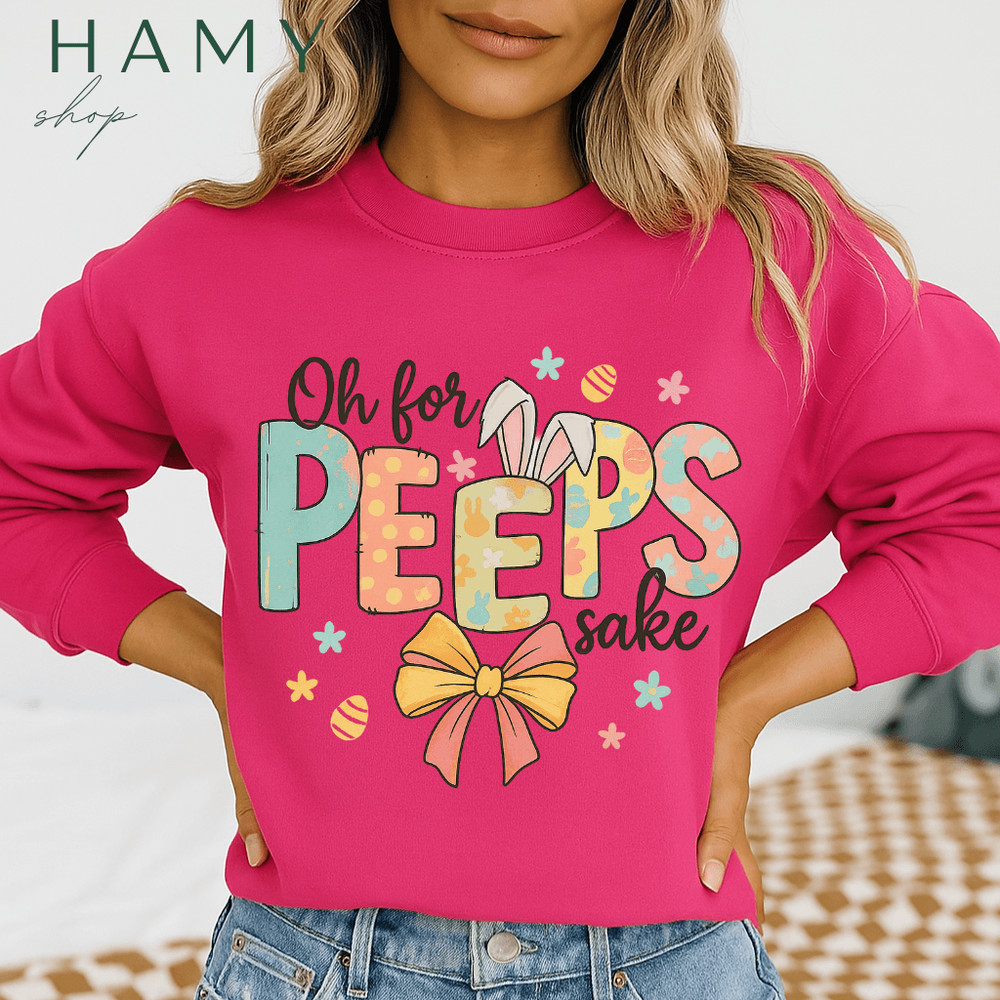Oh For Peeps Sake PNG  Funny Pastel Easter Bunny Quote Clipart  Cute Bow  Egg Sublimation Design 3