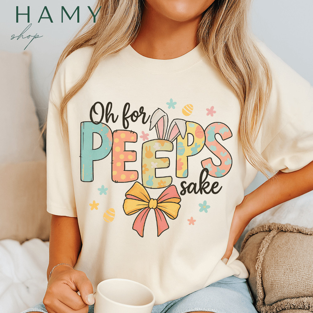 Oh For Peeps Sake PNG  Funny Pastel Easter Bunny Quote Clipart  Cute Bow  Egg Sublimation Design 4