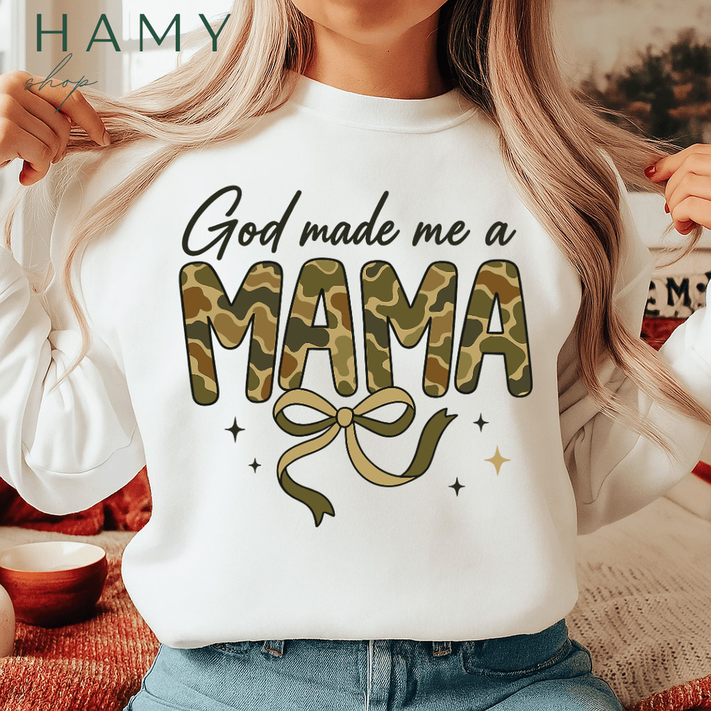 God Made Me A Mama PNG  Camouflage Mom Clipart For Sublimation  Military Style Bow Digital Design 1