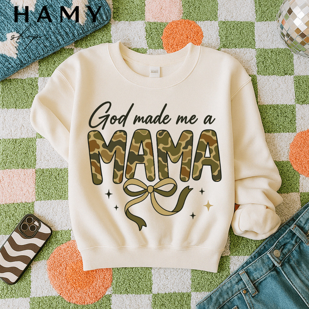 God Made Me A Mama PNG  Camouflage Mom Clipart For Sublimation  Military Style Bow Digital Design 2