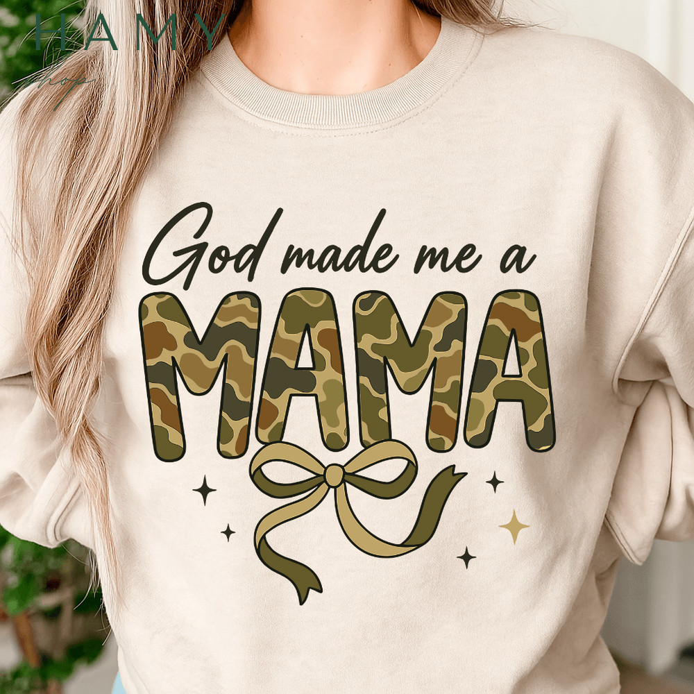 God Made Me A Mama PNG  Camouflage Mom Clipart For Sublimation  Military Style Bow Digital Design 3