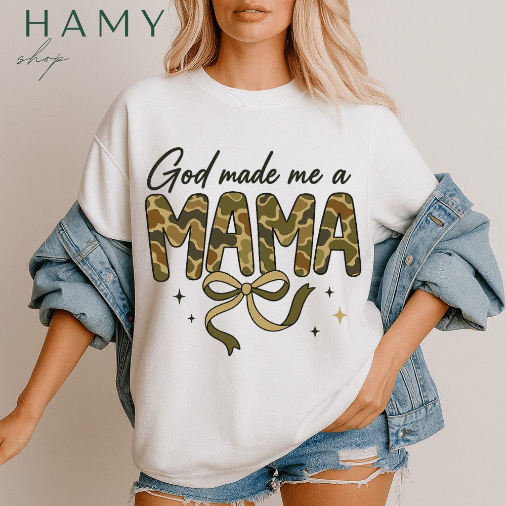 God Made Me A Mama PNG  Camouflage Mom Clipart For Sublimation  Military Style Bow Digital Design 4