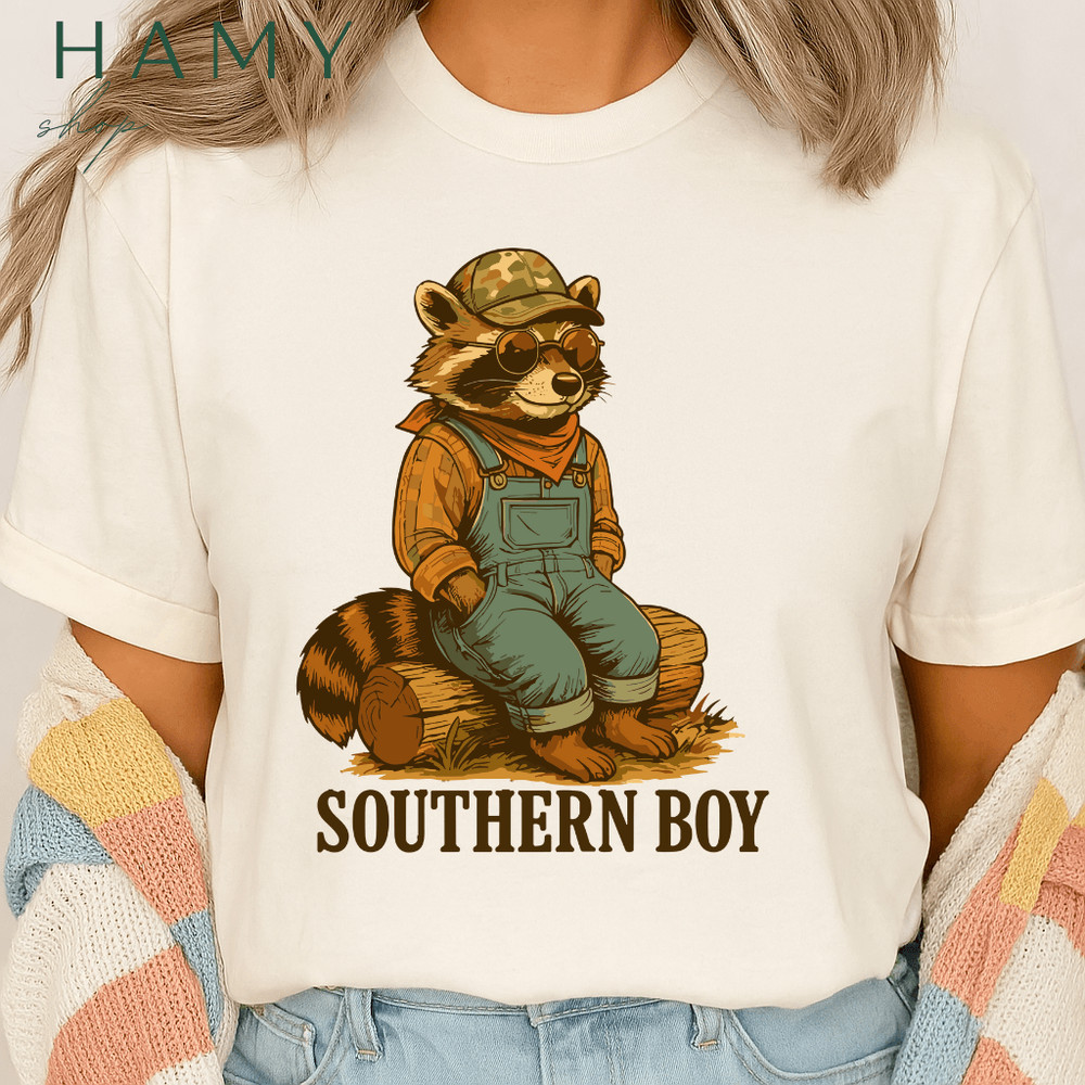 Southern Boy Raccoon PNG  Cute Country Animal Clipart With Overalls And Camo Hat  Rustic Southern S 4