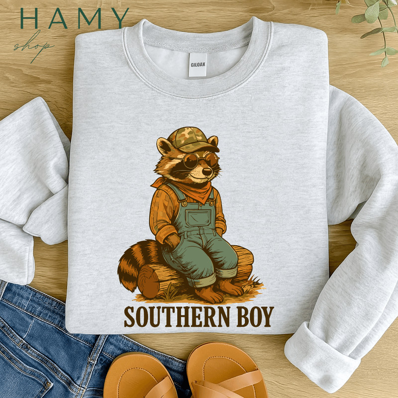 Southern Boy Raccoon PNG  Cute Country Animal Clipart With Overalls And Camo Hat  Rustic Southern S 1