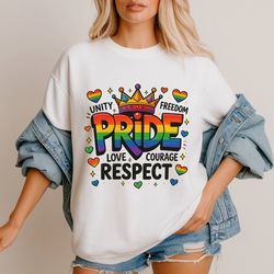 retro rainbow pride png – unity love courage respect crown clipart – lgbtq+ sublimation design