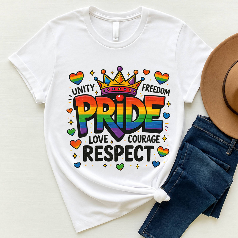 Retro Rainbow Pride PNG  Unity Love Courage Respect Crown Clipart  LGBTQ Sublimation Design 1