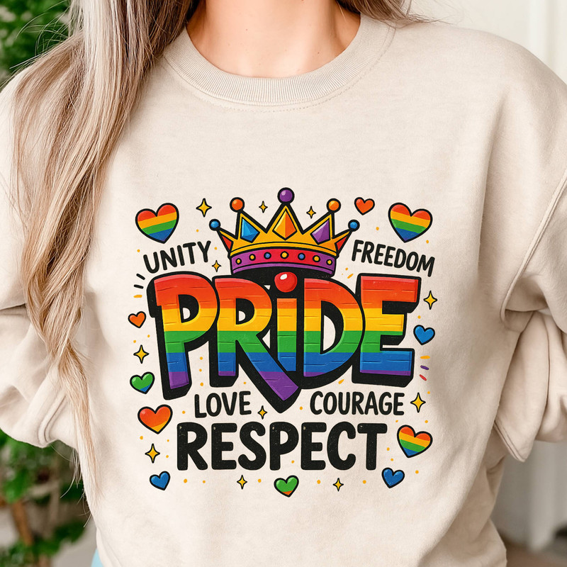 Retro Rainbow Pride PNG  Unity Love Courage Respect Crown Clipart  LGBTQ Sublimation Design 4