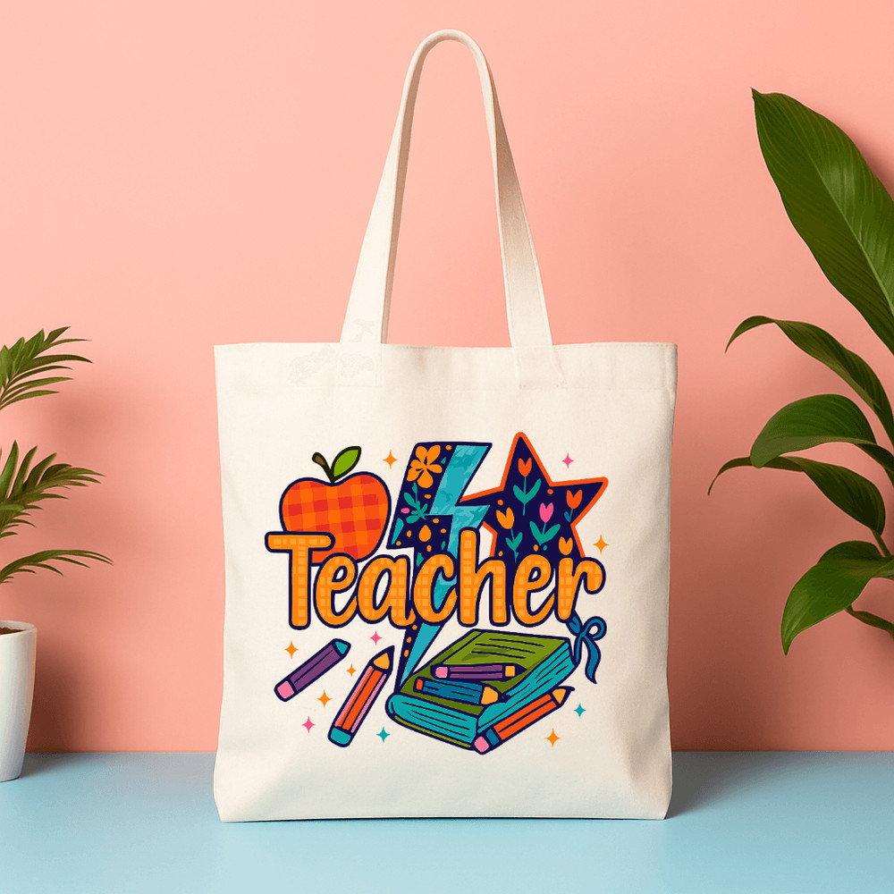 Preppy Teacher PNG Floral Lightning Apple Pencil Clipart Colorful Coquette Teacher Sublimation De 2