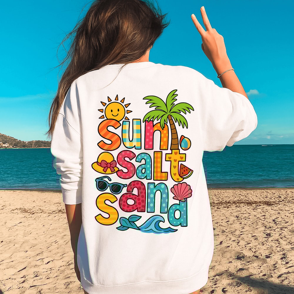 Sun Salt Sand PNG Bright Summer Sublimation Design With Beach Icons Retro Vacation Clipart For Sh 0