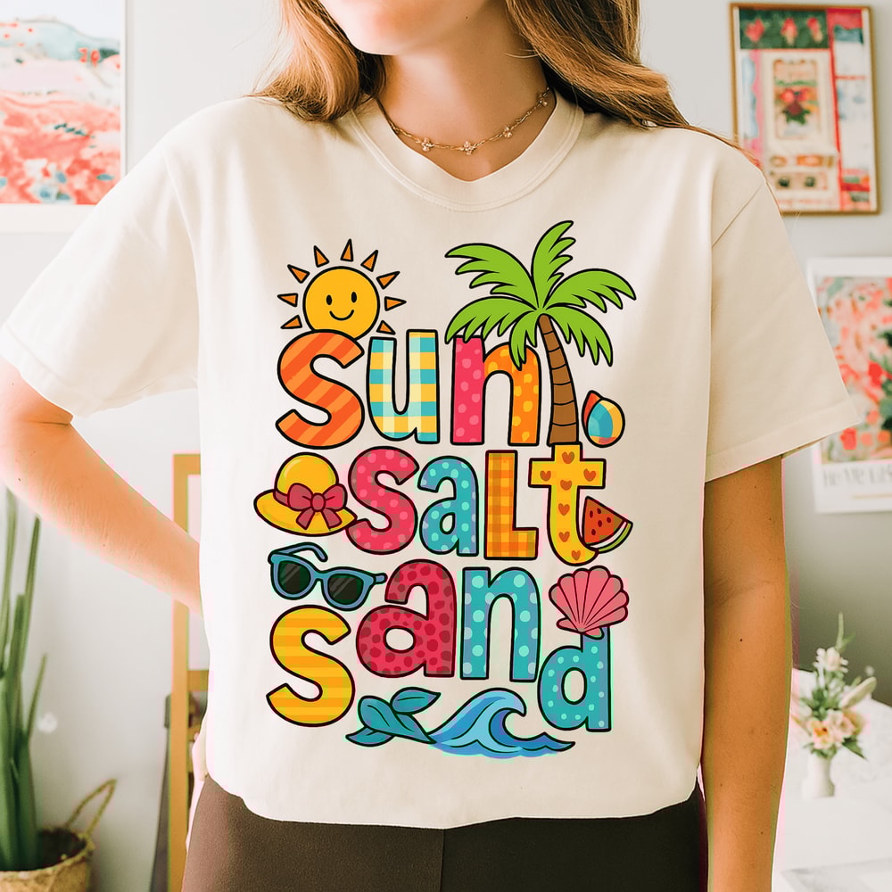 Sun Salt Sand PNG Bright Summer Sublimation Design With Beach Icons Retro Vacation Clipart For Sh 2
