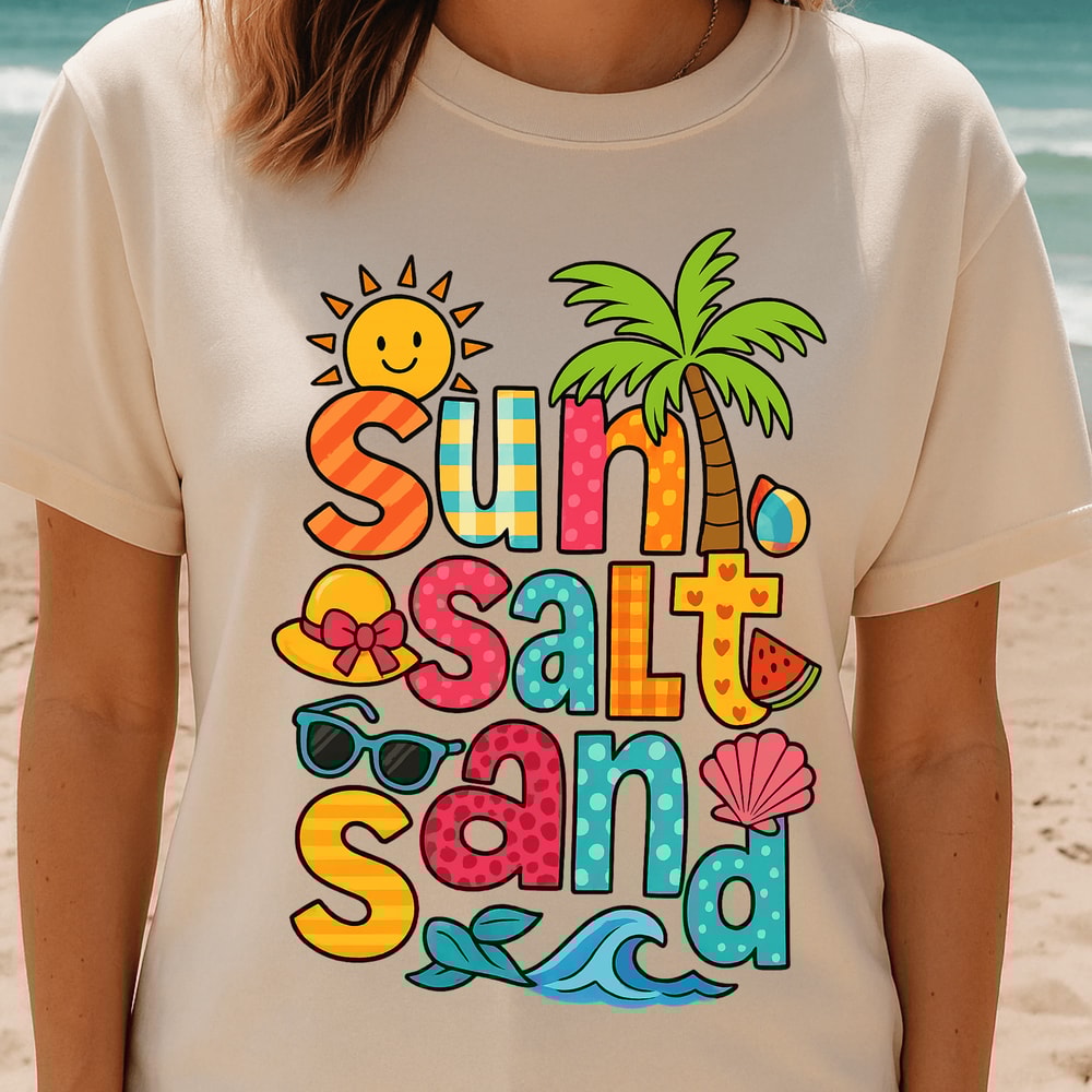 Sun Salt Sand PNG Bright Summer Sublimation Design With Beach Icons Retro Vacation Clipart For Sh 4