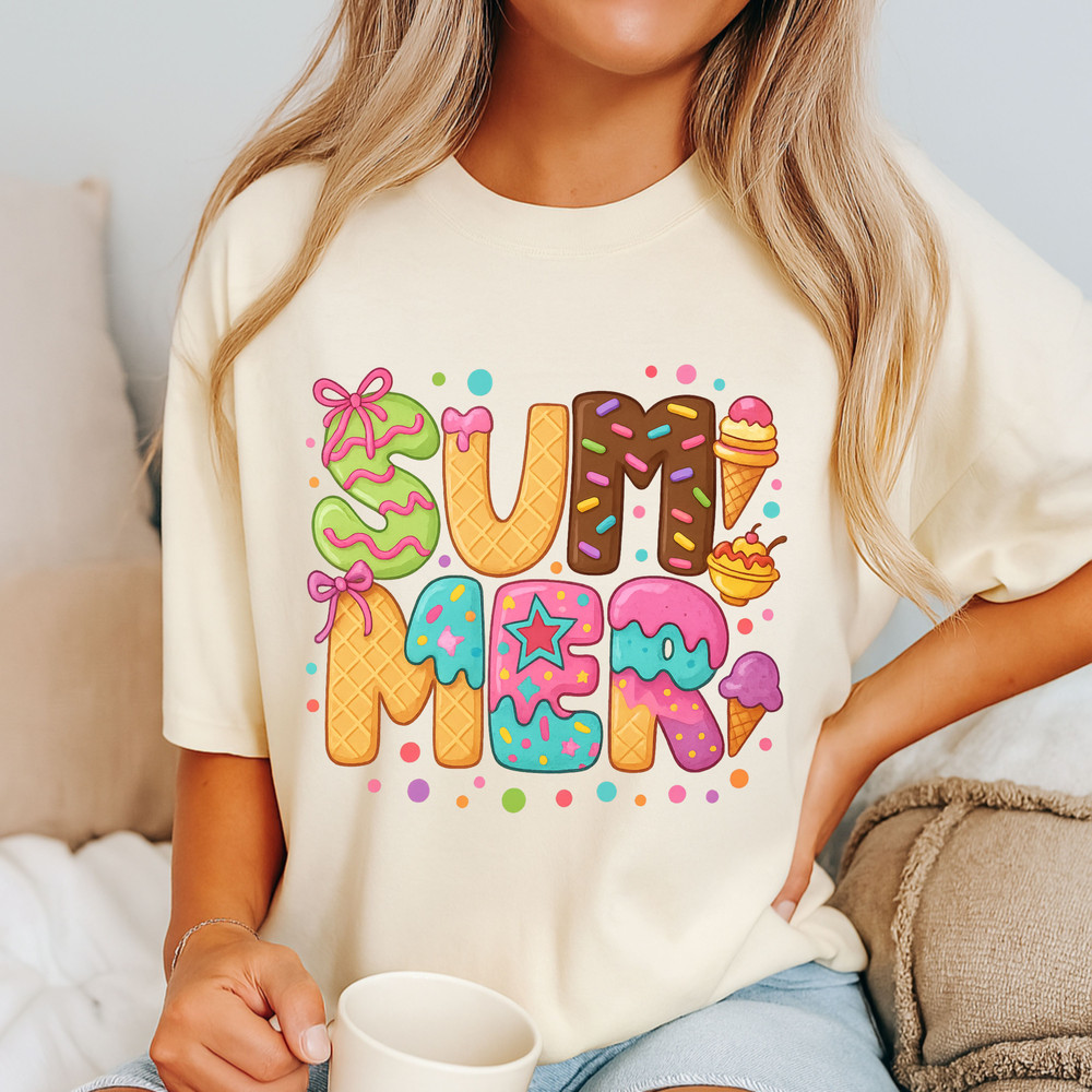 Preppy Summer Ice Cream PNG  Cute Sprinkle Waffle Lettering Sublimation Design  Bright Colorful Des 2