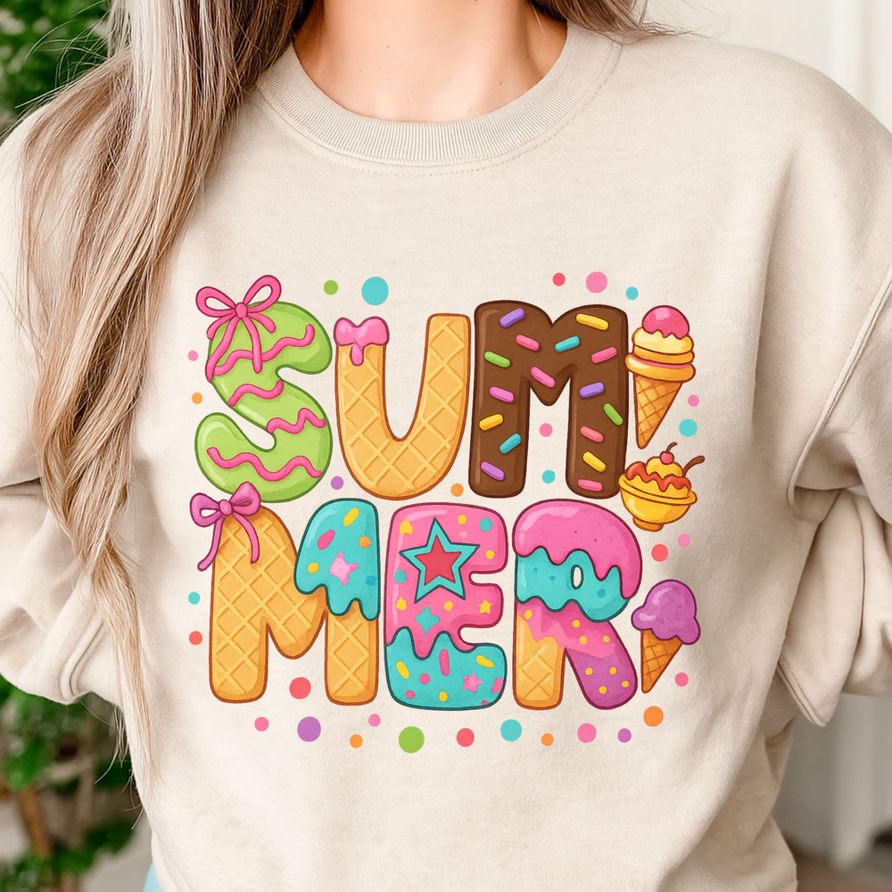 Preppy Summer Ice Cream PNG  Cute Sprinkle Waffle Lettering Sublimation Design  Bright Colorful Des 3