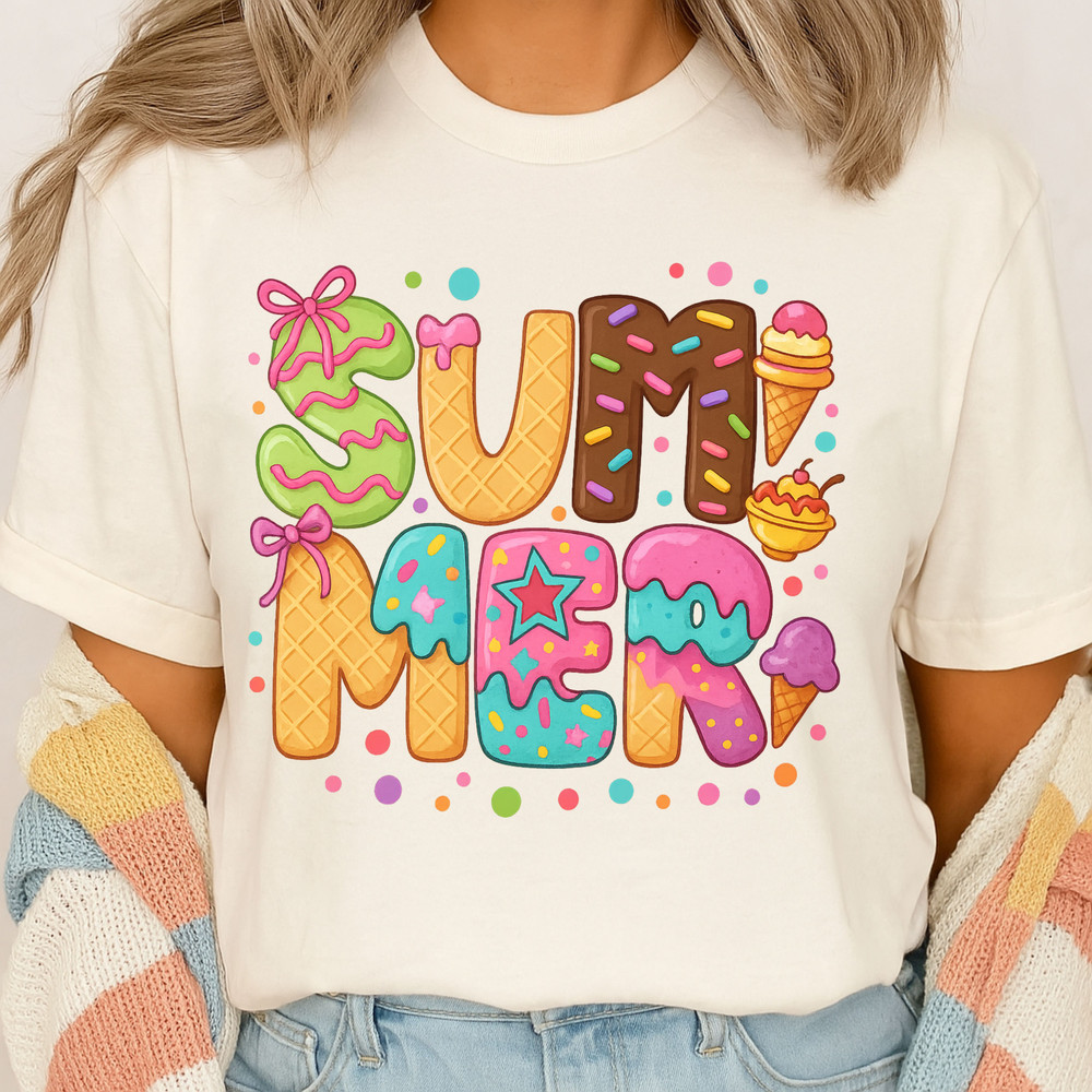 Preppy Summer Ice Cream PNG  Cute Sprinkle Waffle Lettering Sublimation Design  Bright Colorful Des 4