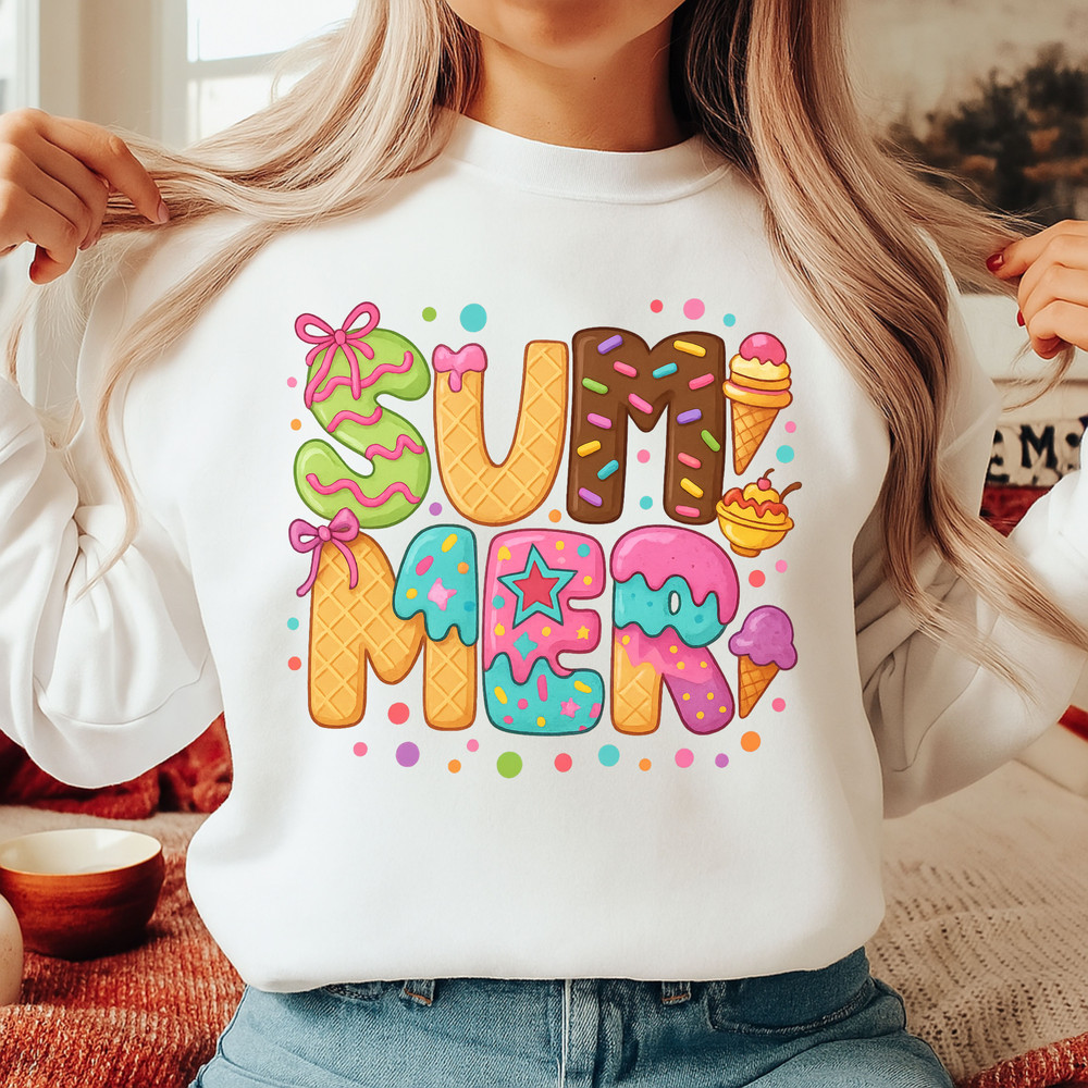 Preppy Summer Ice Cream PNG  Cute Sprinkle Waffle Lettering Sublimation Design  Bright Colorful Des 5