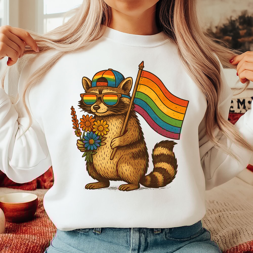 Raccoon Pride PNG Cute LGBTQ Rainbow Flag Animal Sublimation Design Gay Pride Digital Clipart For 0