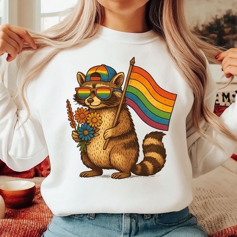 Raccoon Pride PNG Cute LGBTQ Rainbow Flag Animal Sublimation Design Gay Pride Digital Clipart For 0