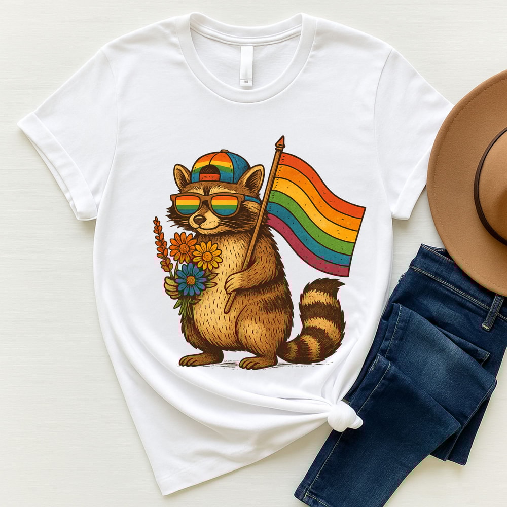 Raccoon Pride PNG Cute LGBTQ Rainbow Flag Animal Sublimation Design Gay Pride Digital Clipart For 4