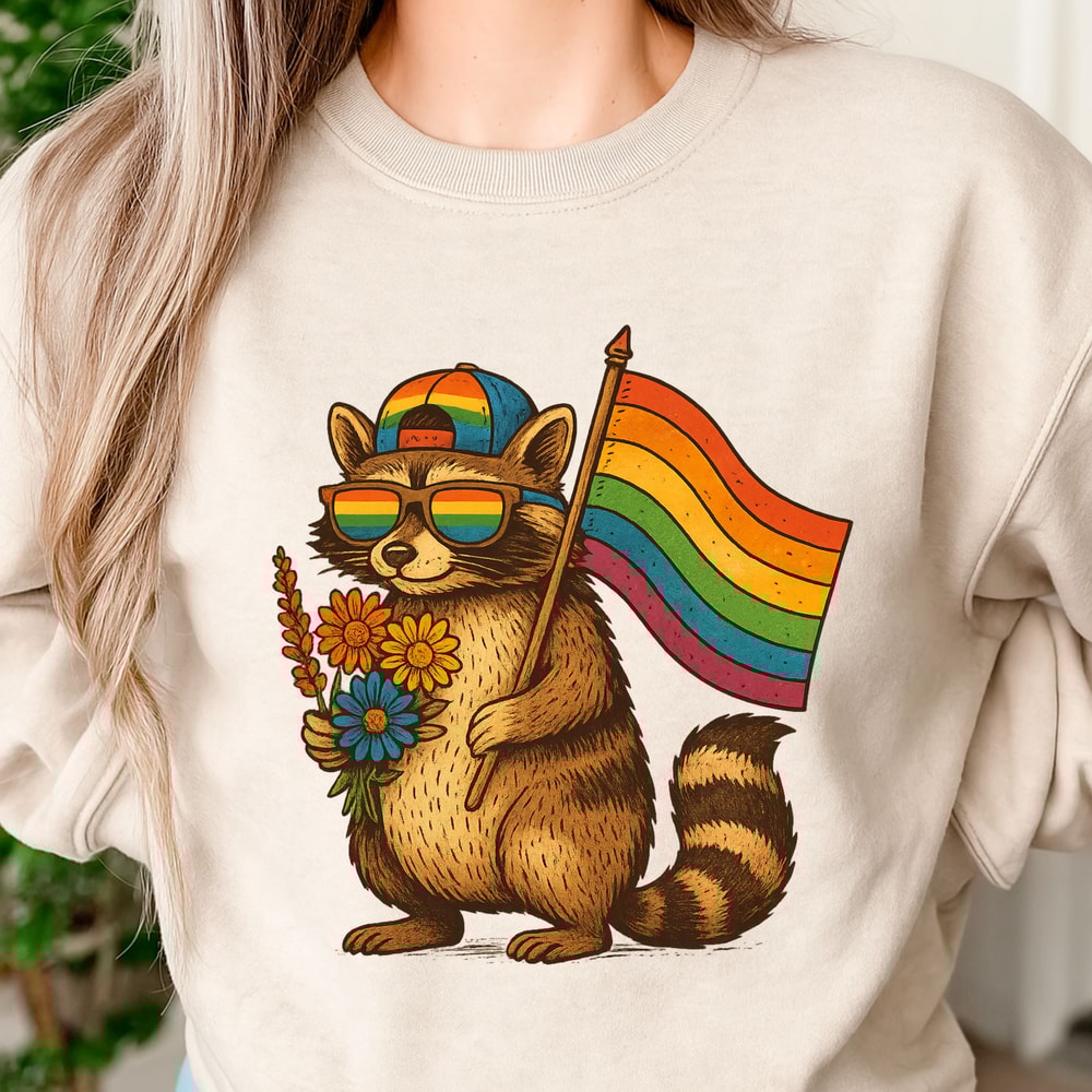 Raccoon Pride PNG Cute LGBTQ Rainbow Flag Animal Sublimation Design Gay Pride Digital Clipart For 6