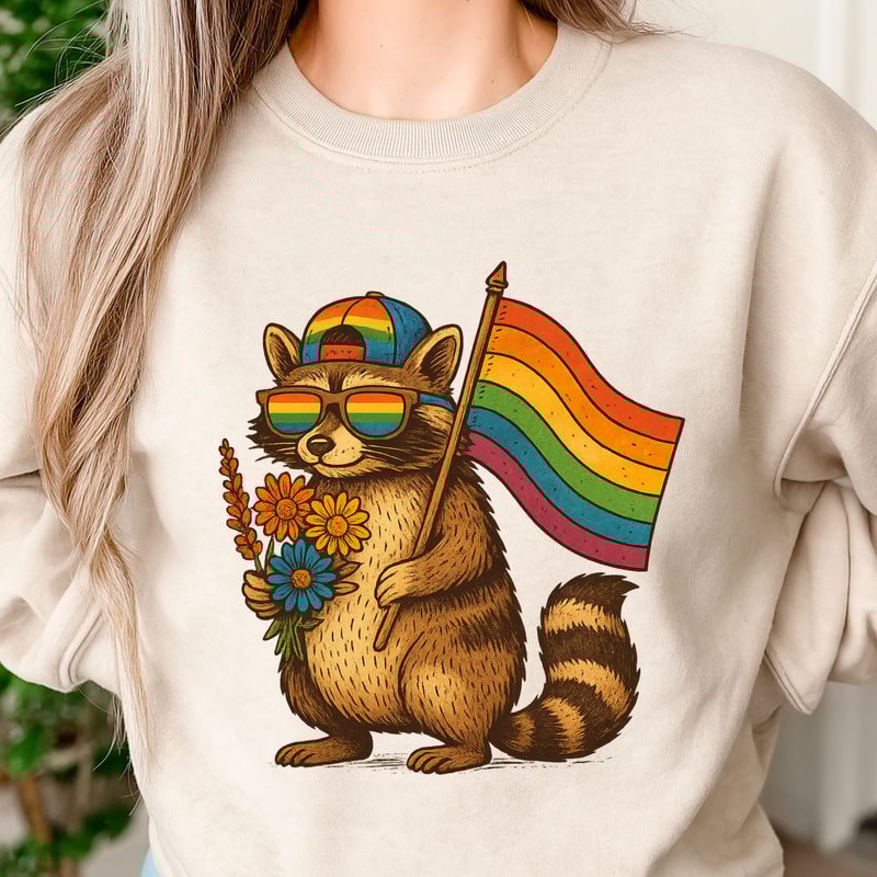 Raccoon Pride PNG Cute LGBTQ Rainbow Flag Animal Sublimation Design Gay Pride Digital Clipart For 6