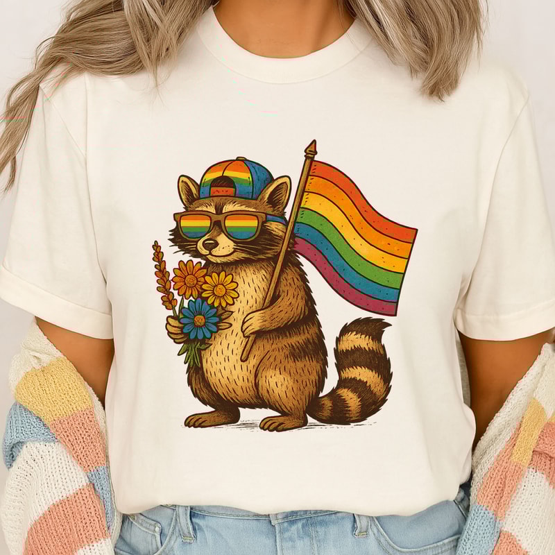 Raccoon Pride PNG Cute LGBTQ Rainbow Flag Animal Sublimation Design Gay Pride Digital Clipart For 1