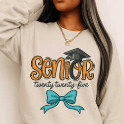 senior 2025 coquette png – graduation bow sublimation design with cap & cursive script – class of 2025 clipart