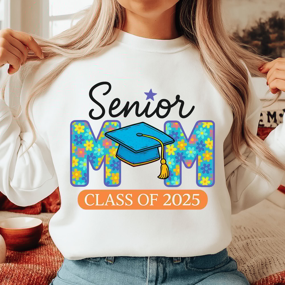 Senior Mom PNG Class Of 2025 Floral Graduation Sublimation Design Proud Mom Of Graduate Clipart 0