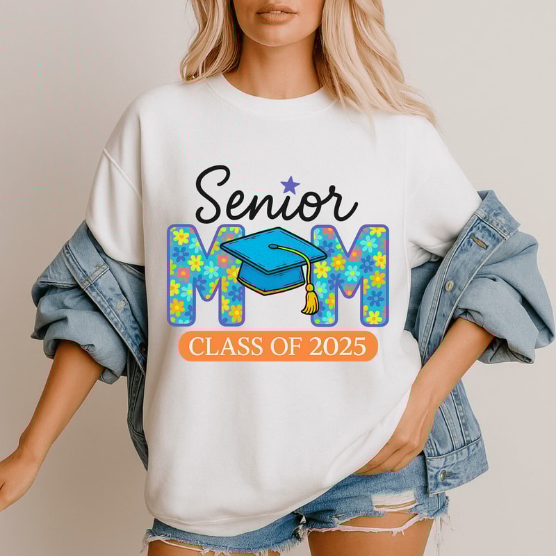Senior Mom PNG Class Of 2025 Floral Graduation Sublimation Design Proud Mom Of Graduate Clipart 3