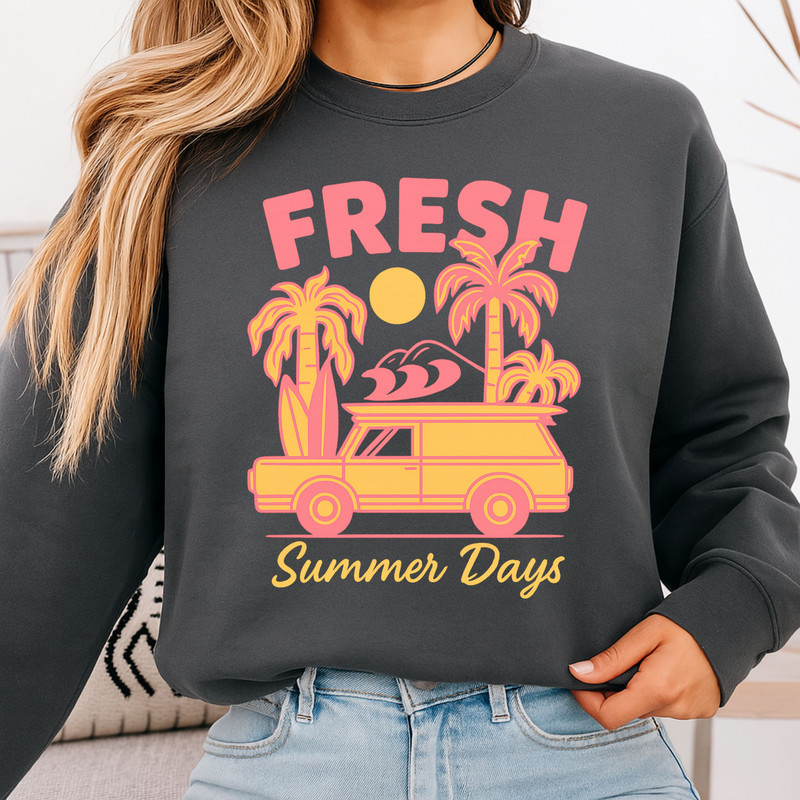Fresh Summer Days PNG Retro Surf Car Sublimation Design With Palm Trees Sunset Tropical Beach Cl 1
