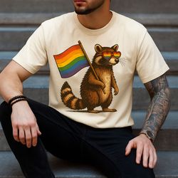 raccoon pride png – cute lgbt sublimation design with rainbow flag & heart glasses – digital download for pride month