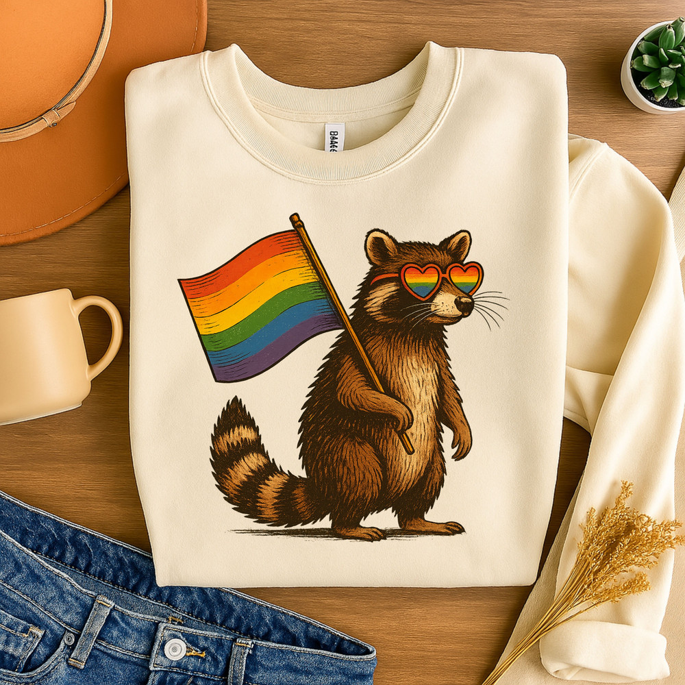 Raccoon Pride PNG  Cute LGBT Sublimation Design With Rainbow Flag  Heart Glasses  Digital Download  2