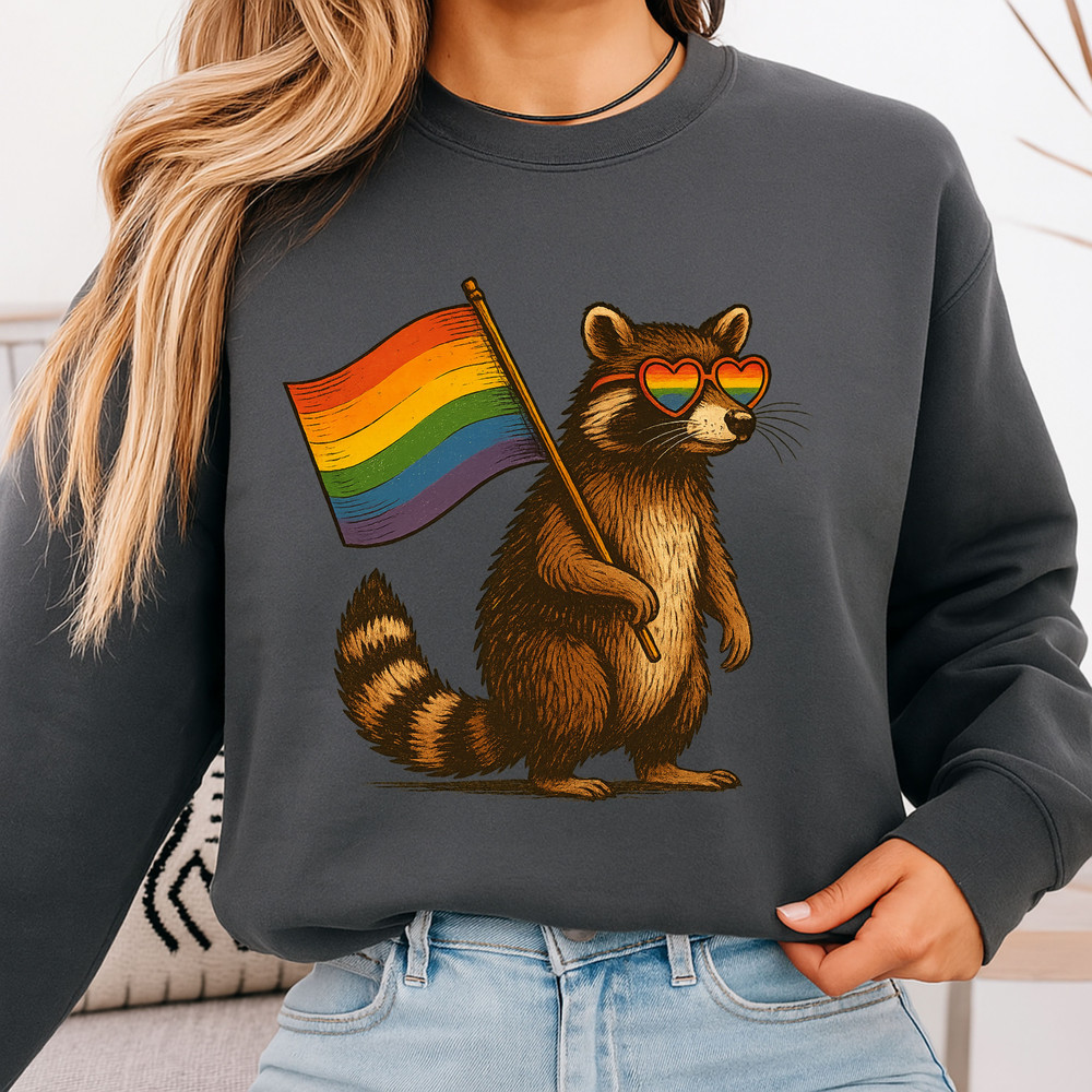 Raccoon Pride PNG  Cute LGBT Sublimation Design With Rainbow Flag  Heart Glasses  Digital Download  3