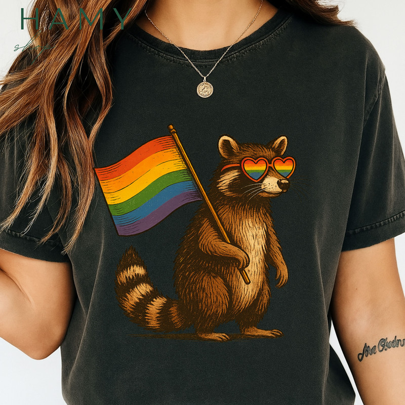 Raccoon Pride PNG  Cute LGBT Sublimation Design With Rainbow Flag  Heart Glasses  Digital Download  4