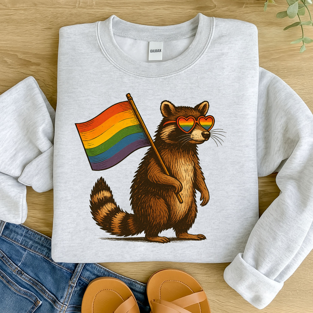 Raccoon Pride PNG  Cute LGBT Sublimation Design With Rainbow Flag  Heart Glasses  Digital Download  5