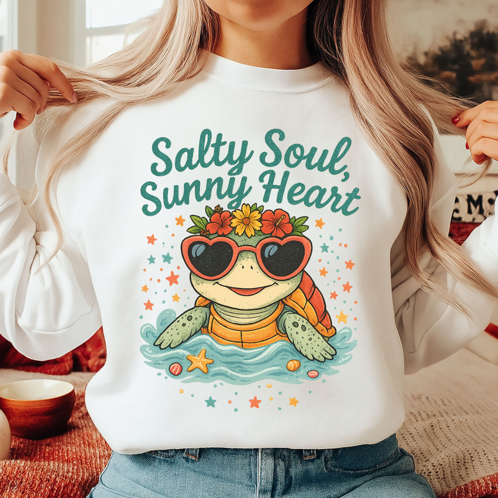 Salty Soul Sunny Heart Turtle PNG  Cute Summer Beach Digital Sublimation Clipart 0