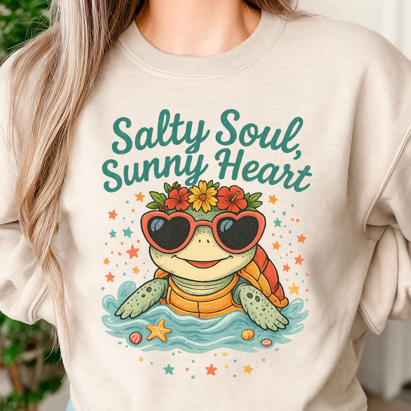 Salty Soul Sunny Heart Turtle PNG  Cute Summer Beach Digital Sublimation Clipart 2