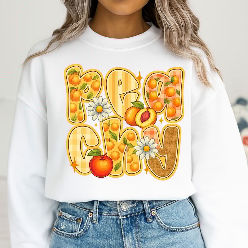 Peachy PNG Sublimation Cute Summer Peach Fruit Gingham Retro Graphic For TShirts Mugs 0