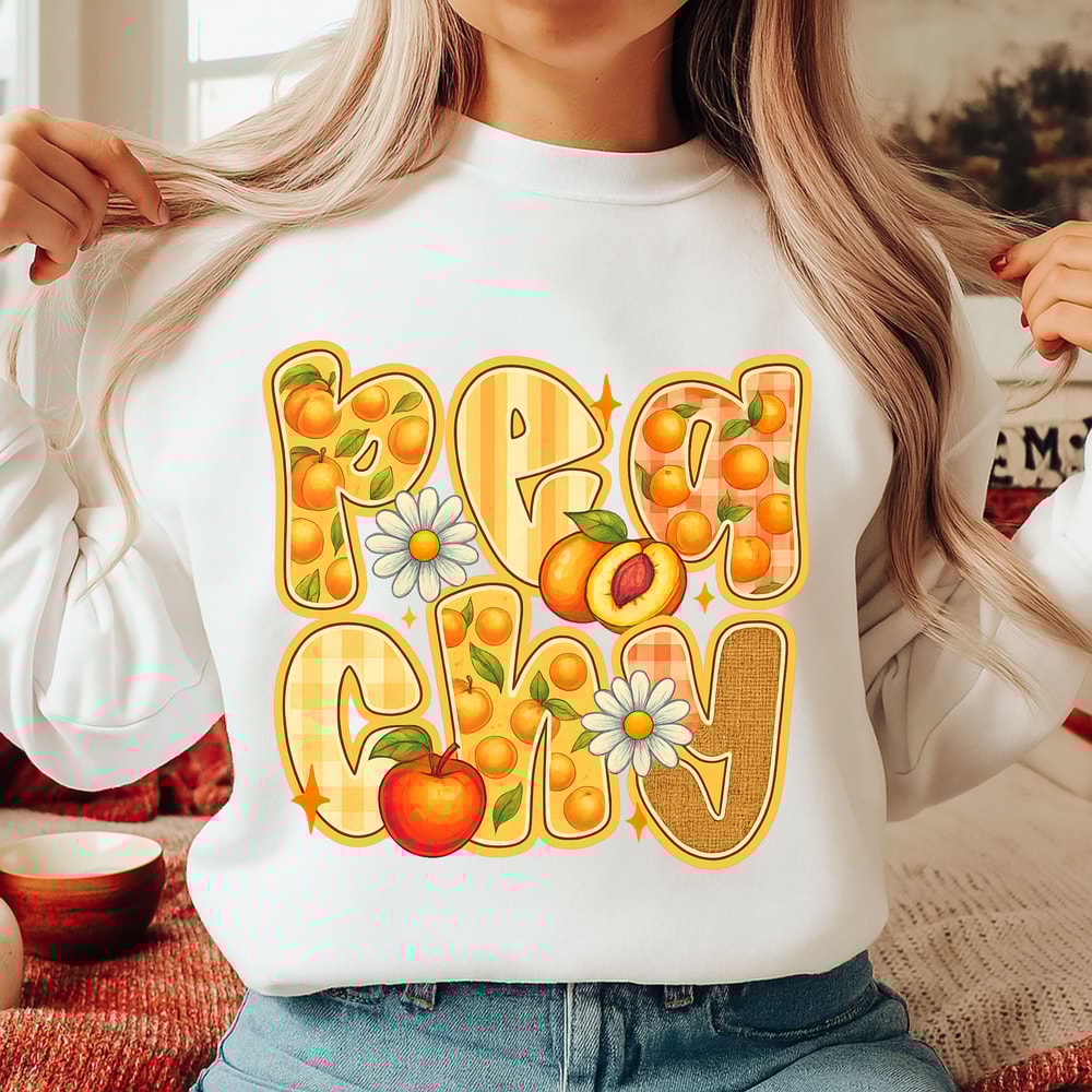 Peachy PNG Sublimation Cute Summer Peach Fruit Gingham Retro Graphic For TShirts Mugs 2