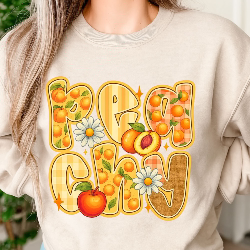 Peachy PNG Sublimation Cute Summer Peach Fruit Gingham Retro Graphic For TShirts Mugs 3