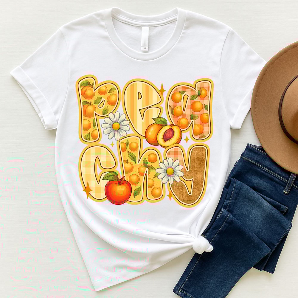 Peachy PNG Sublimation Cute Summer Peach Fruit Gingham Retro Graphic For TShirts Mugs 5
