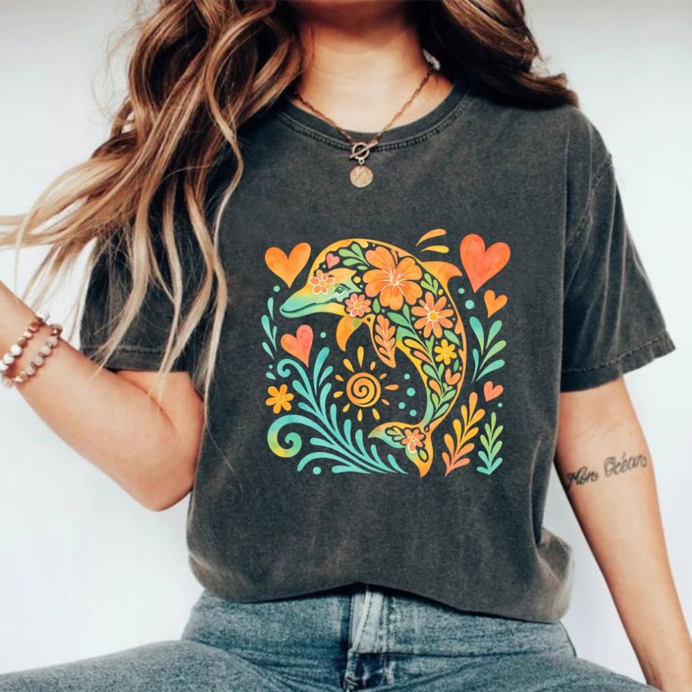 Boho Dolphin Floral PNG Nautical Sublimation Designs Fisherman Aesthetic Png Instant Digital Downlo 0