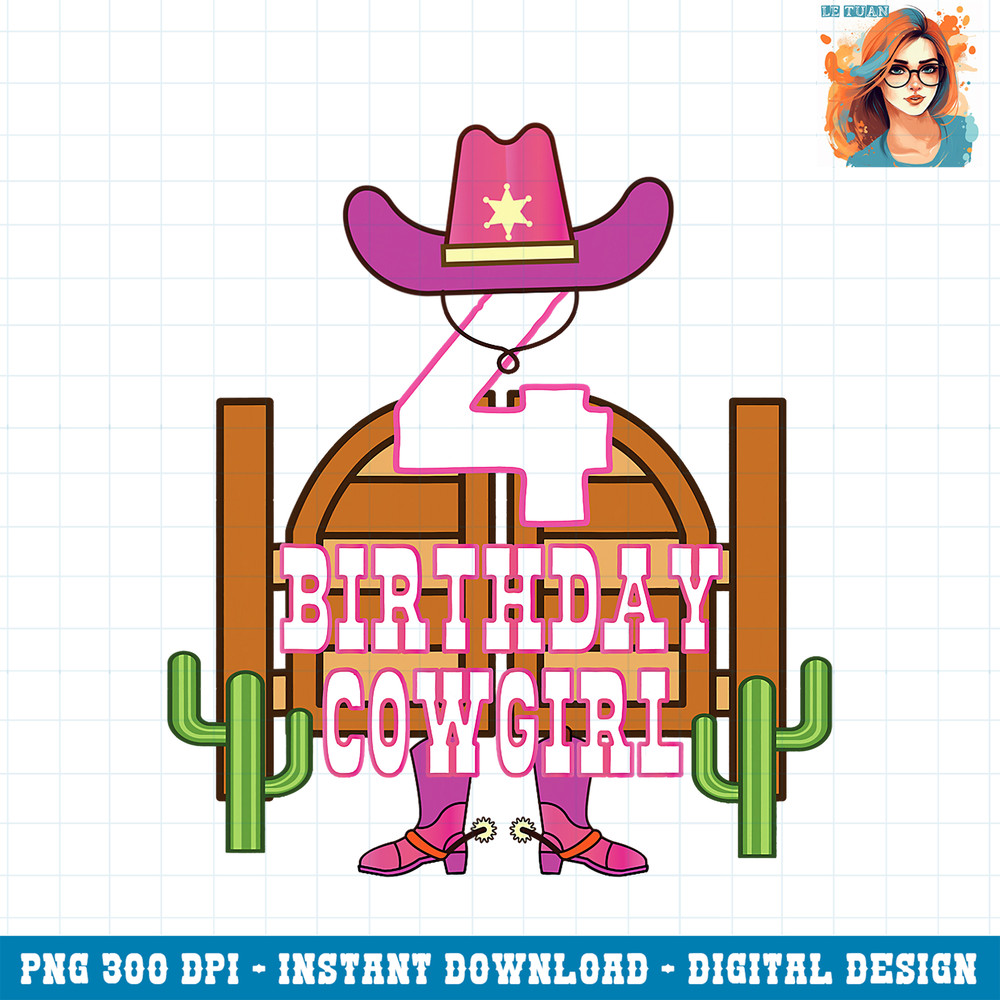 4th Birthday Cowgirl 4 Years Old Girl Rodeo Lover Party PNG Download.jpg
