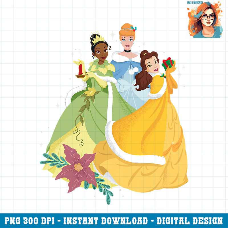 Disney Princess Tiana, Cinderella & Belle Holiday PNG Download.jpg