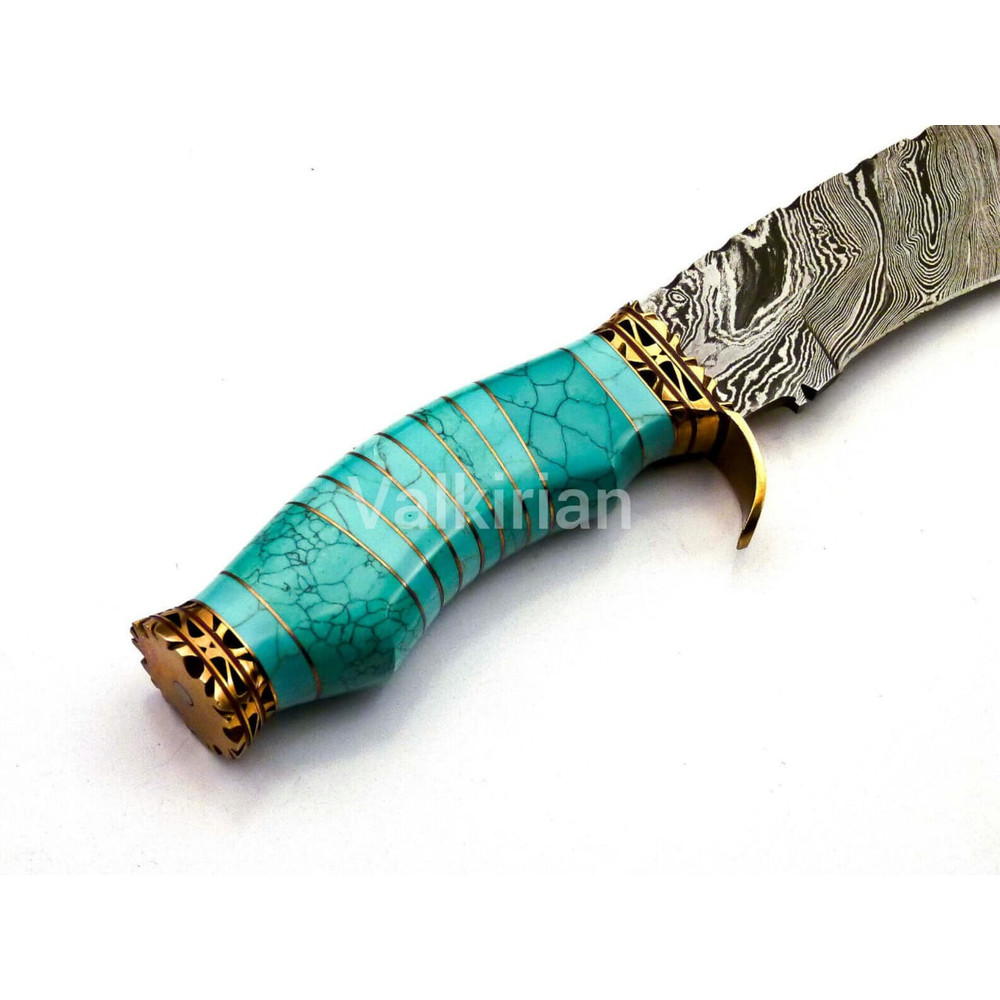 Custom Handmade Forged Damascus Steel Bowie Knife With Turquoise Stone With Sheath Personalized Gif