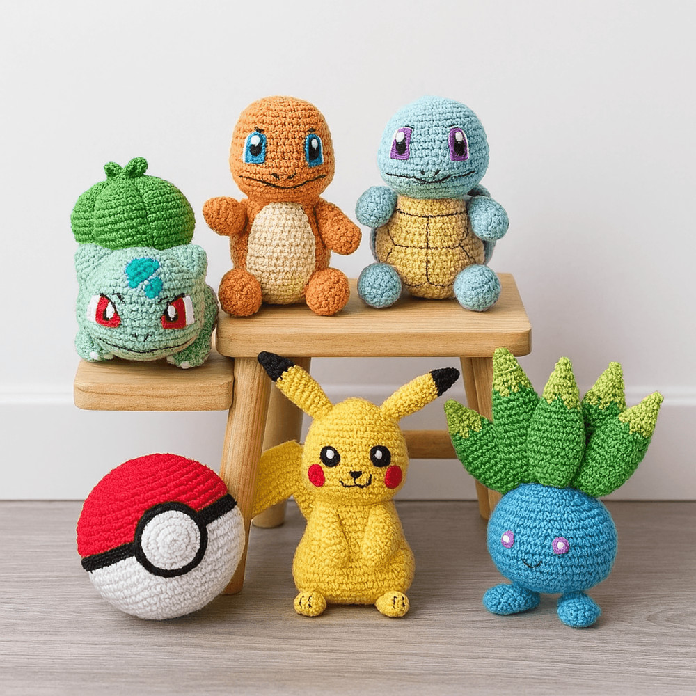 24in1 Pokemon Crochet PDF Pattern Bundle Pikachu Charmander Squirtle Bulbasaur Instant Download 2