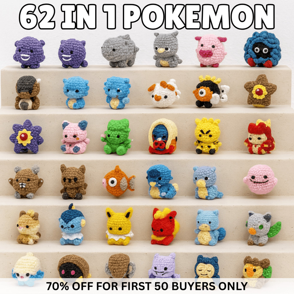62 In 1 Mini Pokemon Crochet PDF Pikachu Charmander Squirtle Bulbasaur More Instant Digital Dow 0